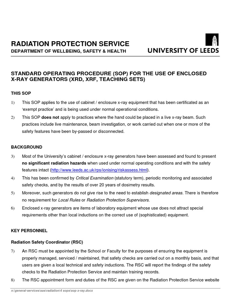 SOP XRay PDF Radiation Protection X Ray
