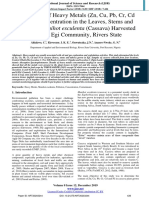 Assessment of Heavy Metals (ZN, Cu, PB, CR, CD and Ni) Concentration in The Leaves, Stems and Tubers of Manihot Esculenta (Cassava) Harvested From The Egi Community, Rivers State