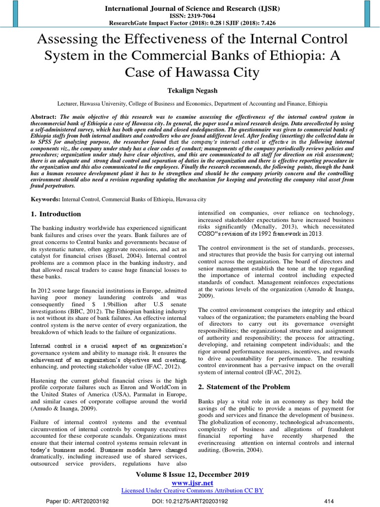 Assessing The Effectiveness of The Internal Control System in The ...