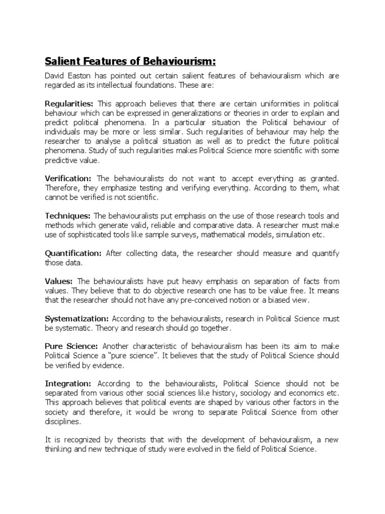 Salient Features Of Behaviourism Pdf Political Science Science