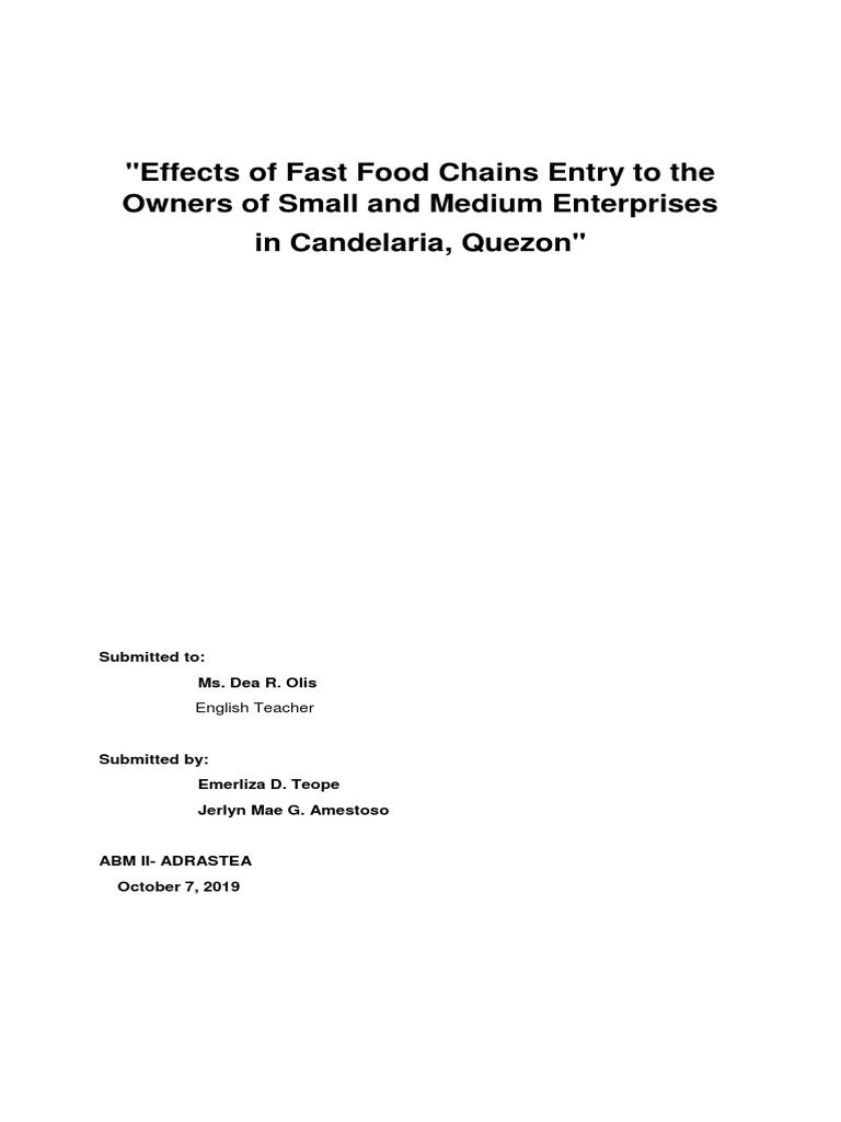 Impact of Fast Food Chains on SMEs | PDF | Marketing Strategy | Marketing