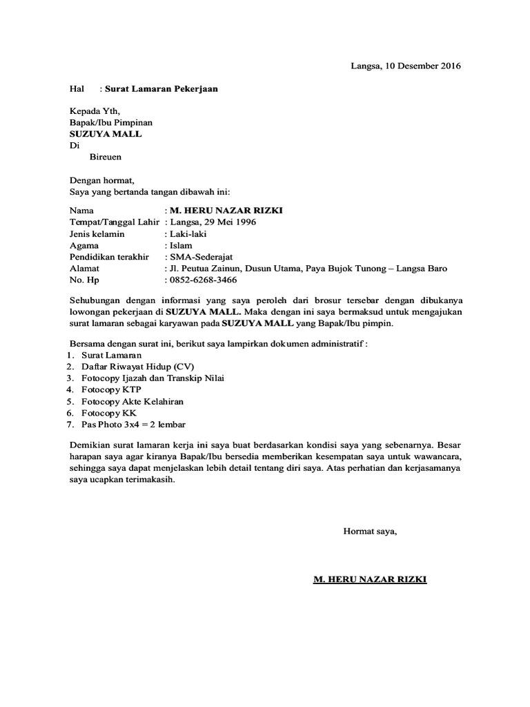 Download 95+ Contoh Surat Lamaran Kerja Suzuya Terbaik Dan Terbaru