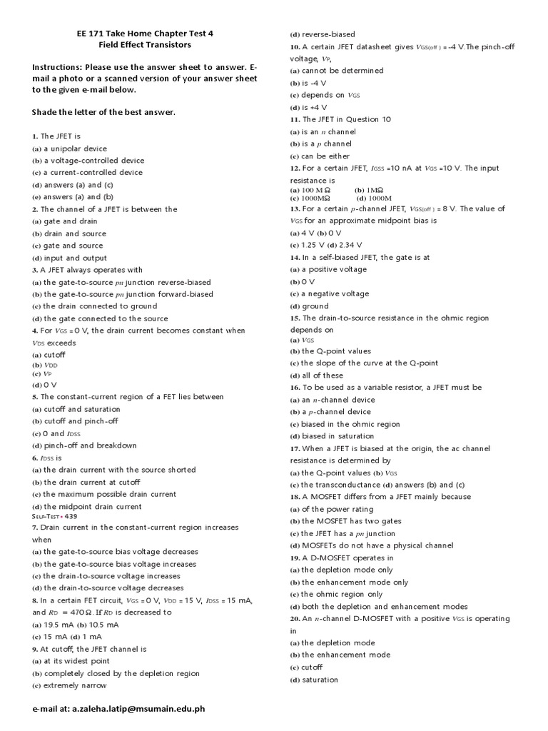 EE 171 Take Home Chapter Test 4and Final Exam and Removal Exam | PDF ...