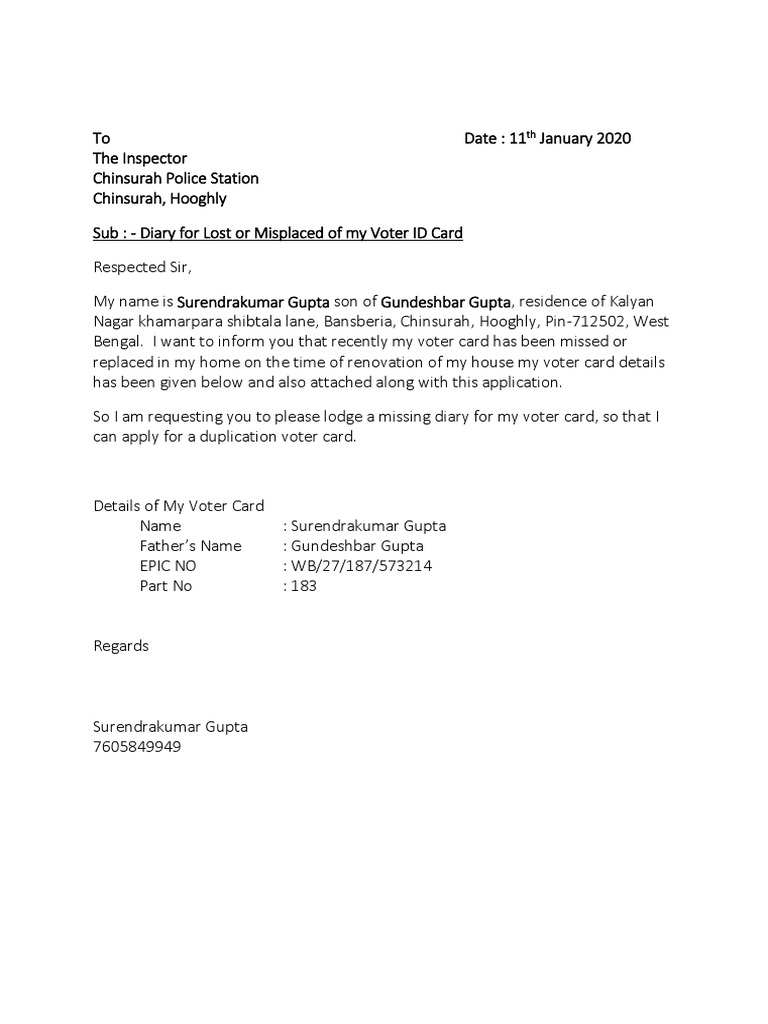 Application For Missing Id Card