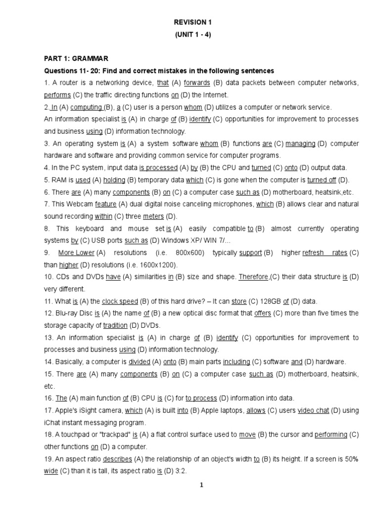 Grammar and Vocabulary Exercises for IT | PDF | Computer Hardware ...
