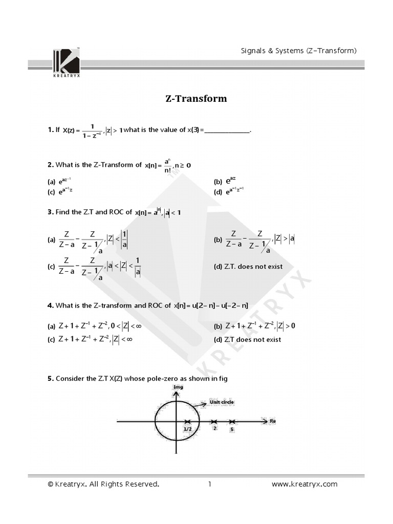 Signals And Systems Practice Questions Z Transform Pdf Analysis Systems Theory