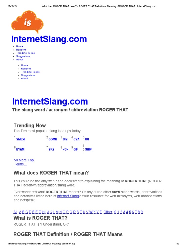 What Does Roger That Mean Roger That Definition Meaning Of Roger That Internetslang Pdf Language Varieties And Styles Lexicology