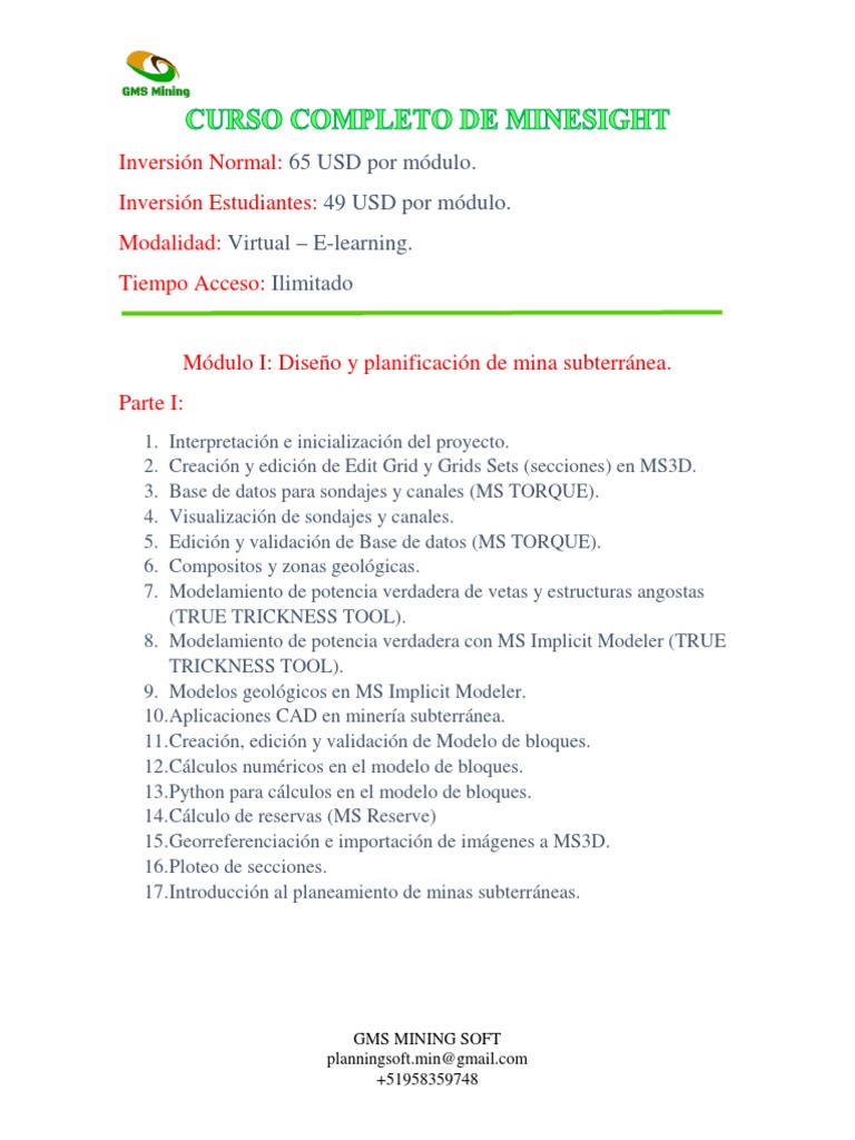 Curso de Minesight: Diseño y Planificación | PDF | Planificación ...