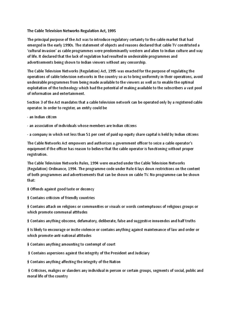The Cable Television Networks Regulation Act PDF Defamation