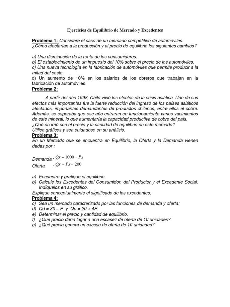 Ejercicios de Equilibrio y Elasticidad de Mercado | PDF | Oferta y ...