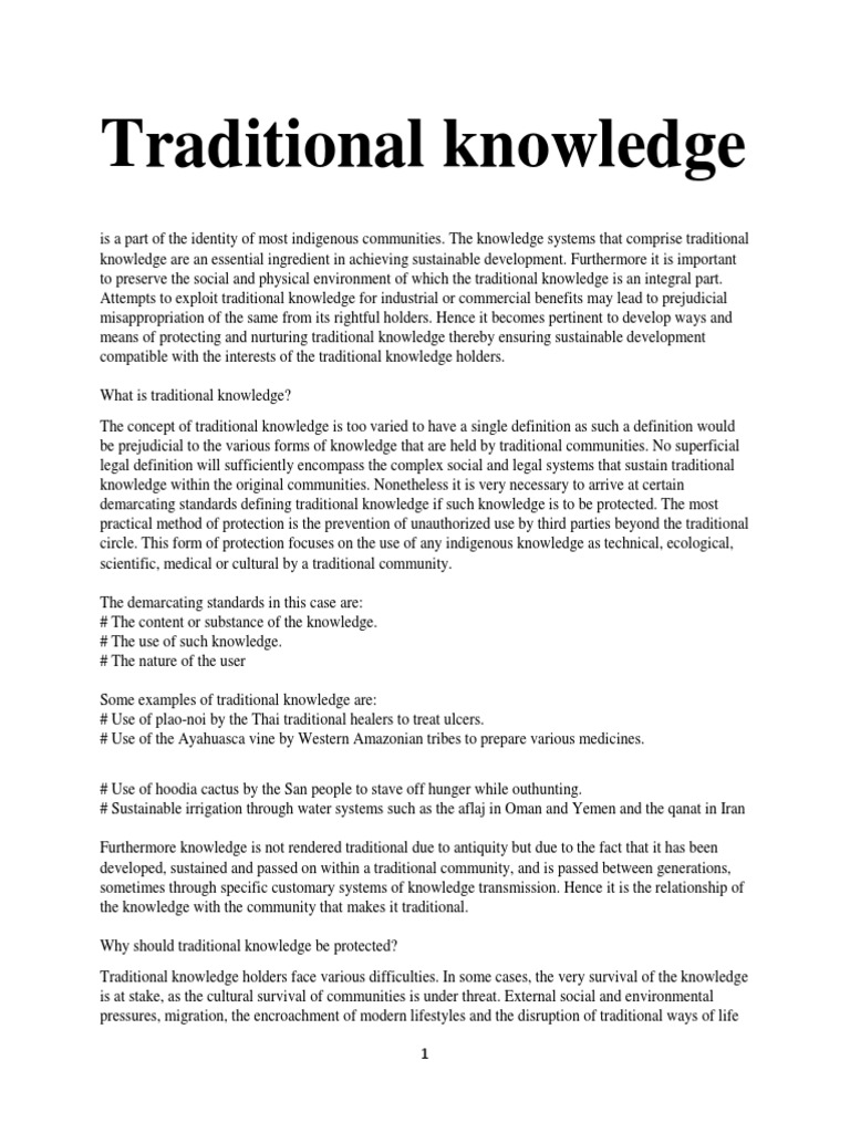 Traditional Knowledge | PDF | Traditional Knowledge | Intellectual Property