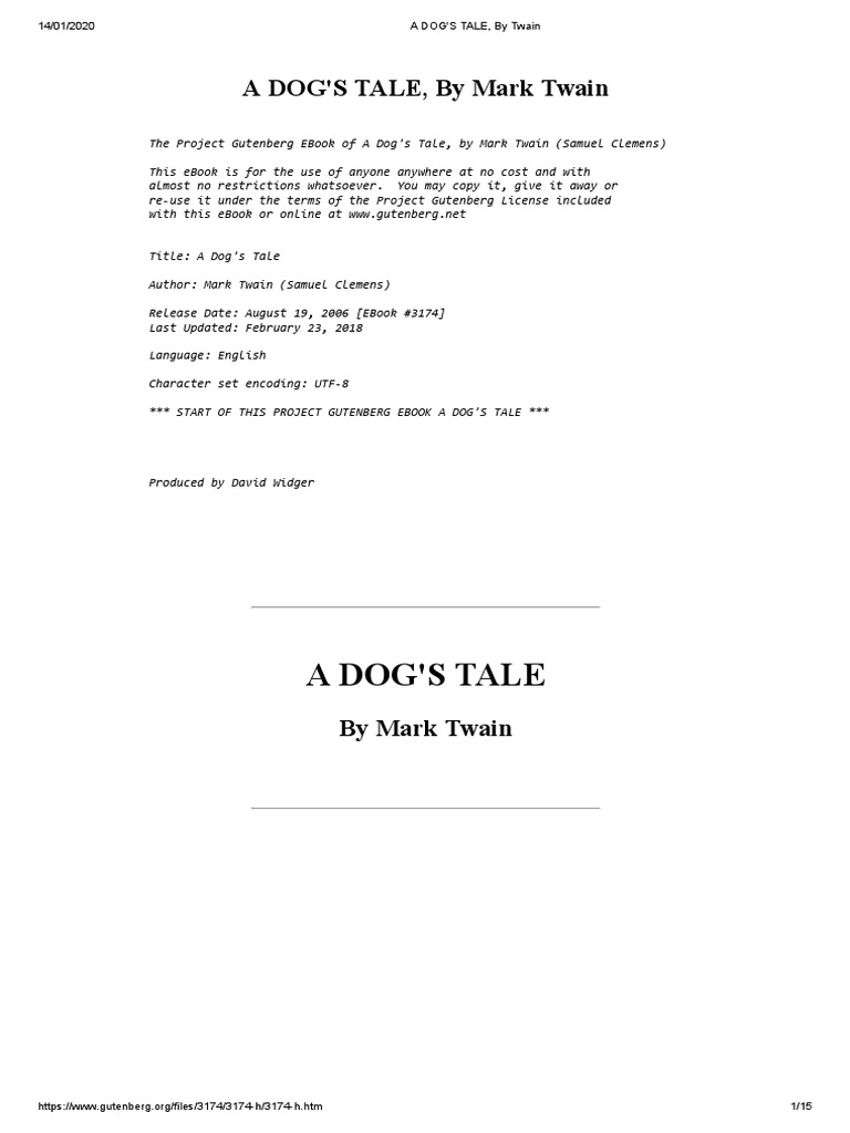 A DOG'S TALE, by Twain PDF Project Gutenberg Public Domain