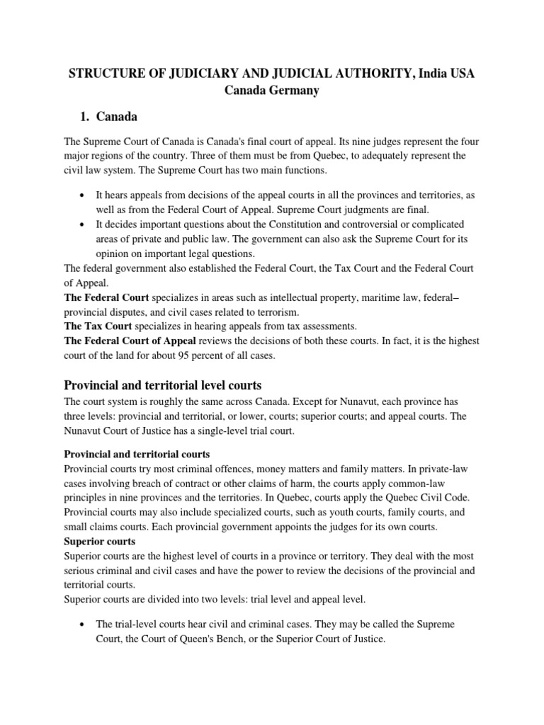 Structure of Judiciary and Ja | PDF | Court System Of Canada | Supreme ...