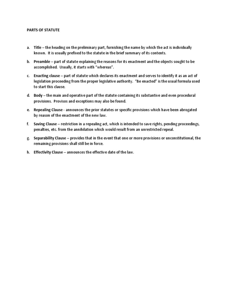 Parts of Statute