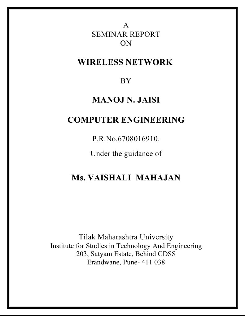 Wireless Network Seminar Report | PDF