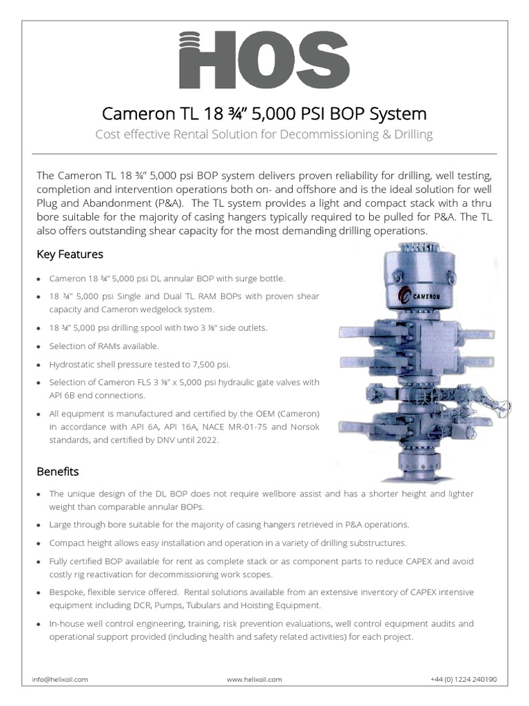 Cameron TL BOP System Rental Overview | PDF | Civil Engineering ...