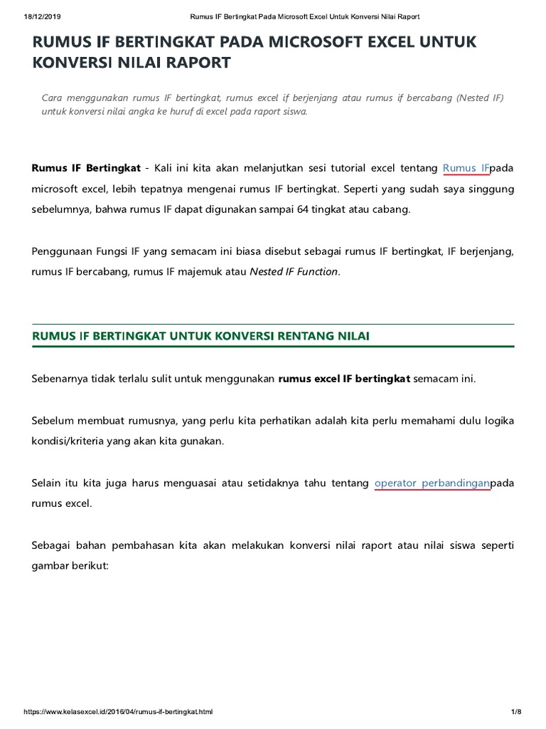 Rumus if bertingkat pada microsoft excel untuk konversi nilai raport pdf