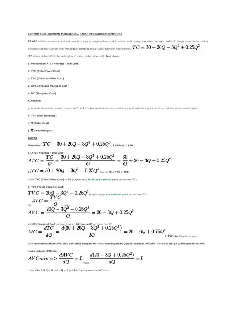 28+ Contoh Soal Biaya Produksi Ekonomi Manajerial