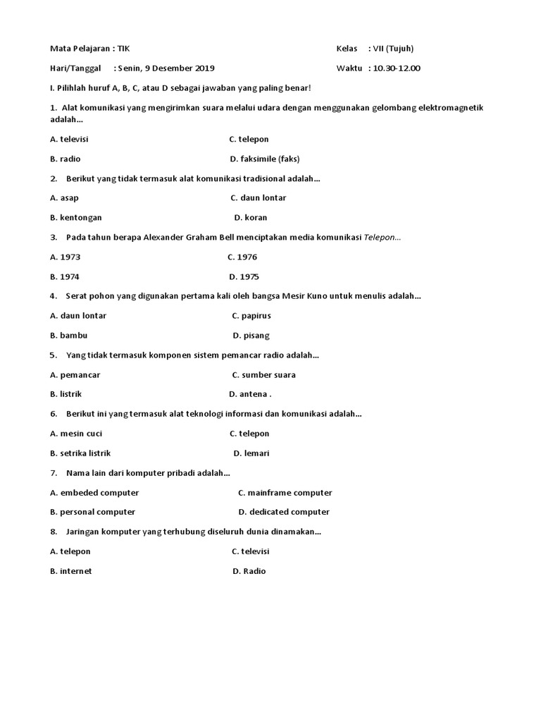 Soal Kelas 7