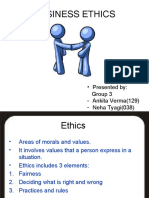 Business Ethics: - Presented By: Group 3 - Ankita Verma (129) - Neha Tyagi