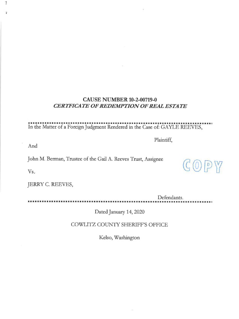Certificate of Redemption of Real Estate PDF Social Institutions