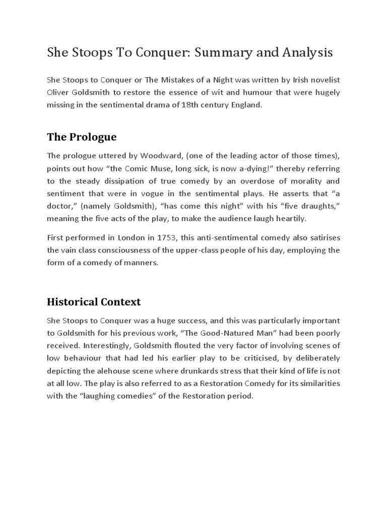 She Stoops To Conquer by Oliver Goldsmith | PDF