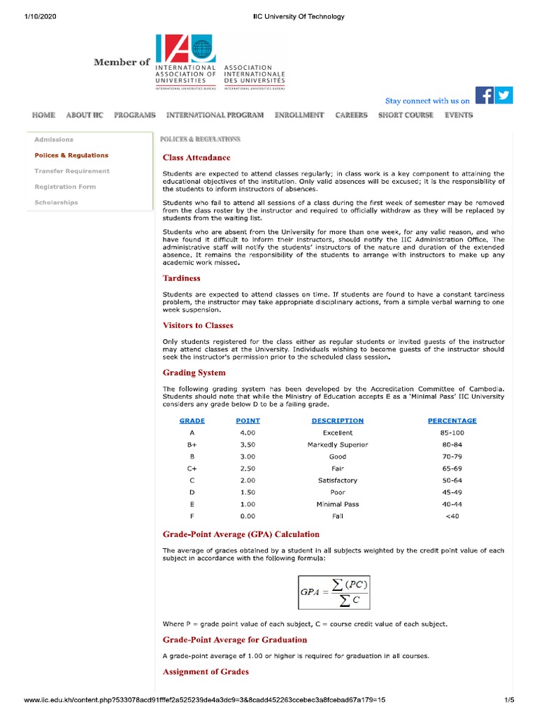 Grade Calculations IIC University of Technology | PDF