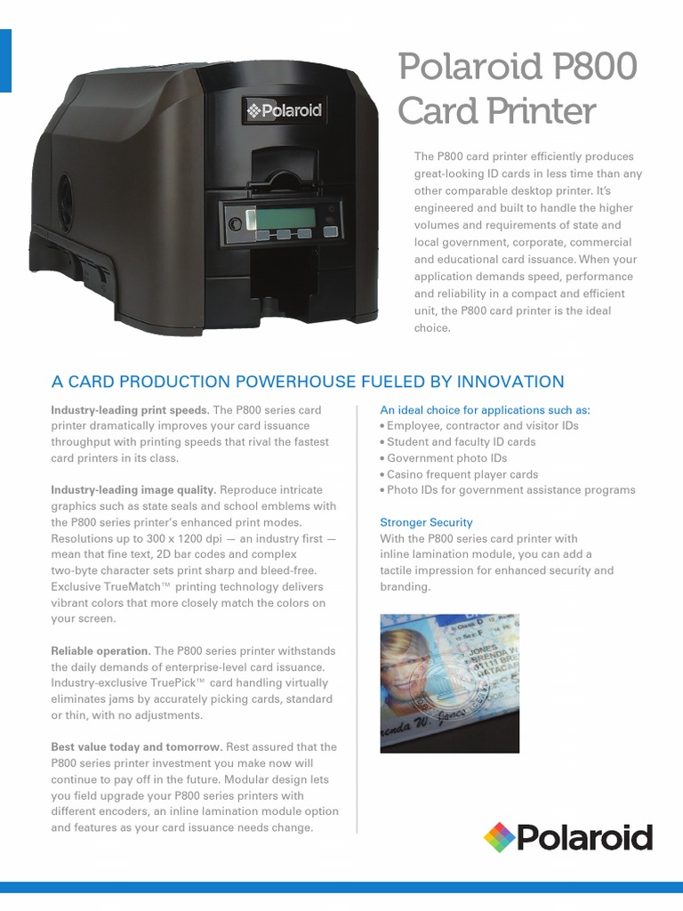 Polaroid P800 DataSheet 2018 | PDF | Printer (Computing) | Media Technology