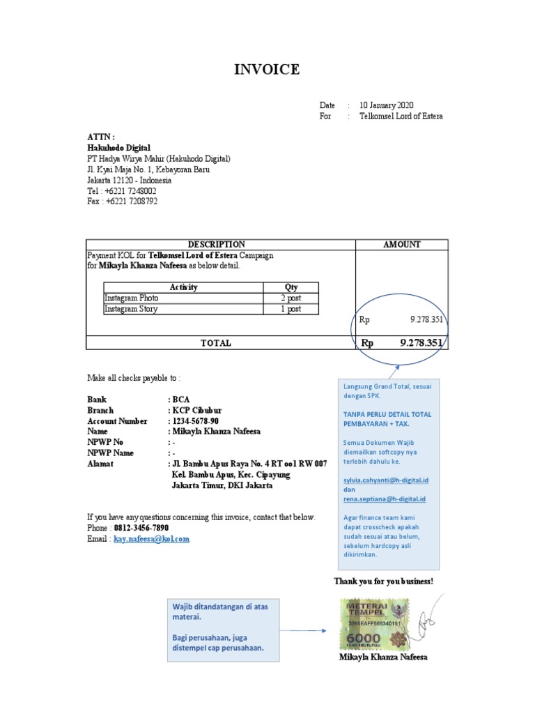 Invoice KOL for Telkomsel Campaign | PDF | Business