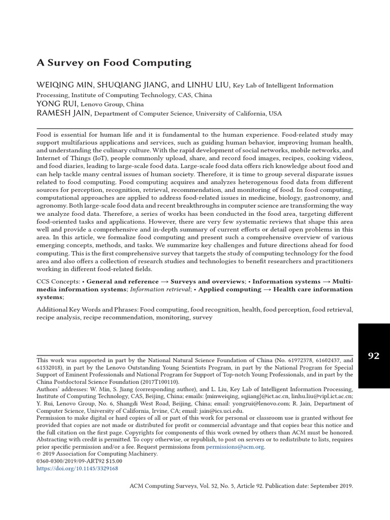 A Survey On Food Computing | PDF | Perception | Computer Science