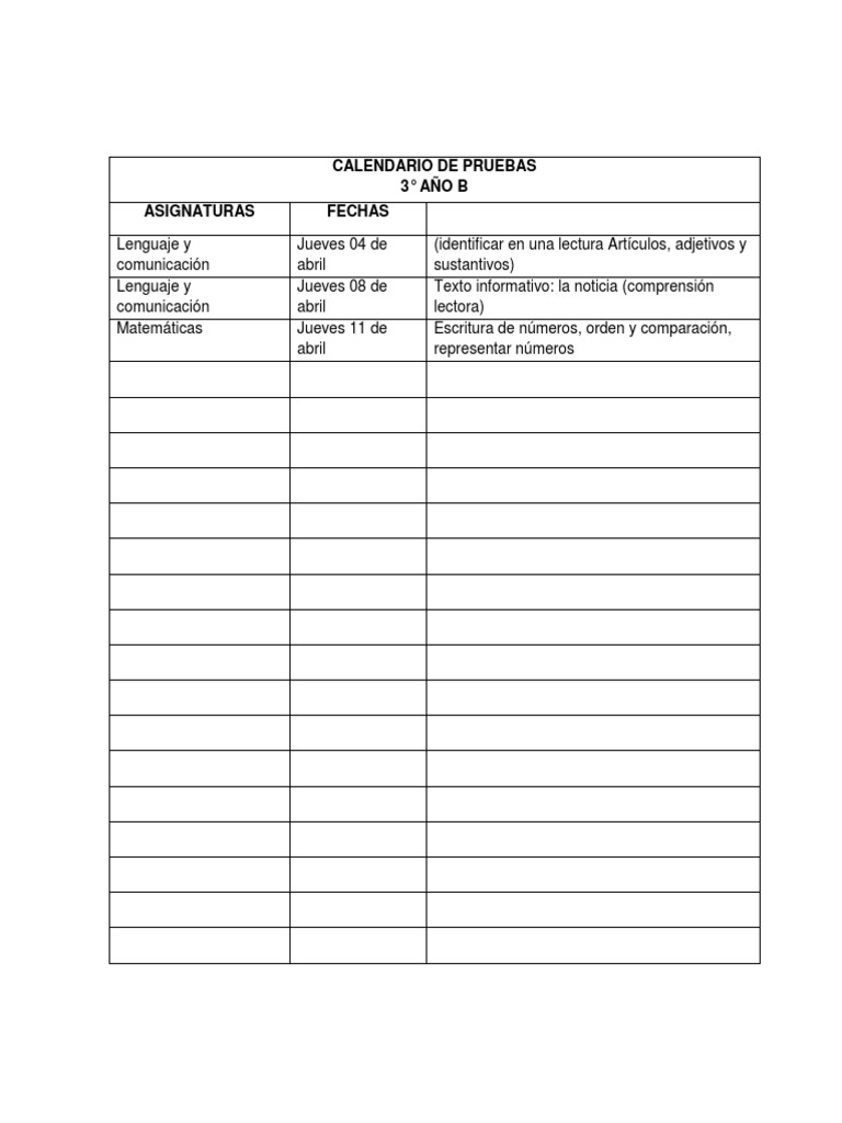 Calendario de Pruebas PDF