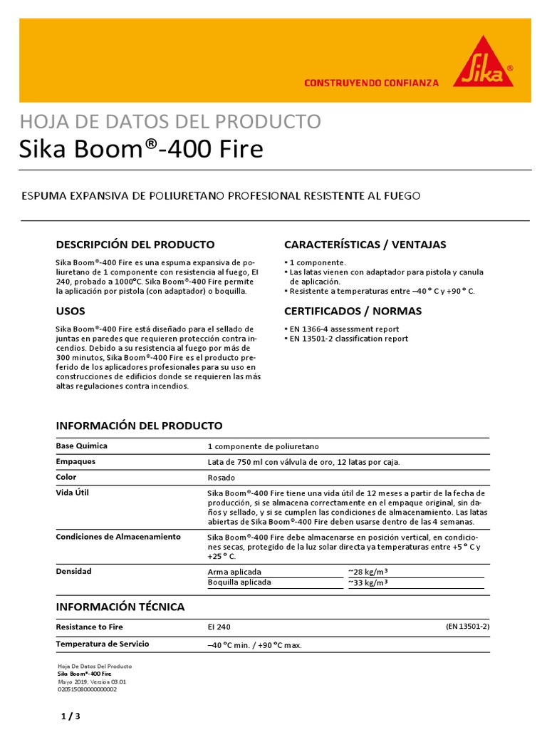 SikaBoom 400fire Es PE (04 2019) 3 1 | PDF | Agua | Materiales