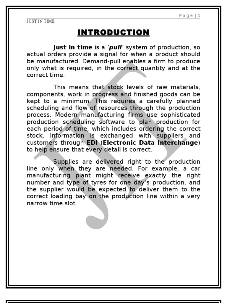 Just in Time Manufacturing Overview | PDF | Operations Management ...