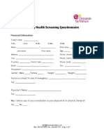 Personal Training Health Screening Questionnaire in PDF
