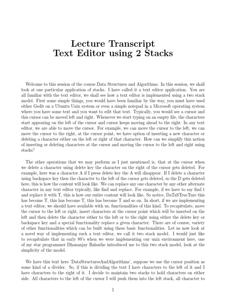 CS213.2x Session 9 Text Editor Using 2 Stacks IIT Bombay Transcript