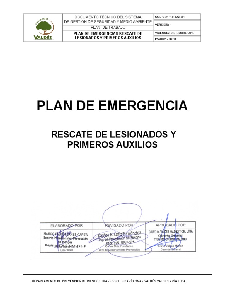 Plan de Emergencias y Primeros Auxilios | PDF | Primeros auxilios ...
