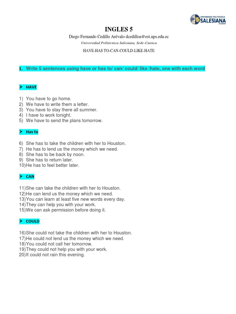 Sentences Using Have and Has | PDF
