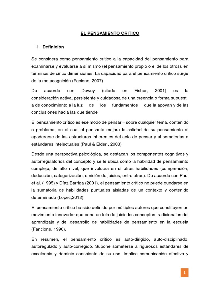 Definición y características del pensamiento crítico | PDF ...