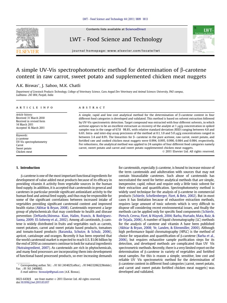 A Simple UVVis Spectrophotometric Method For Determination of B