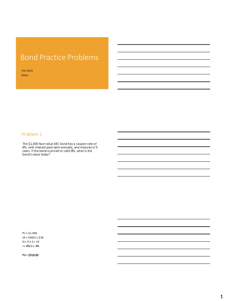 Bond Practice Problems | Download Free PDF | Bonds (Finance) | Yield ...
