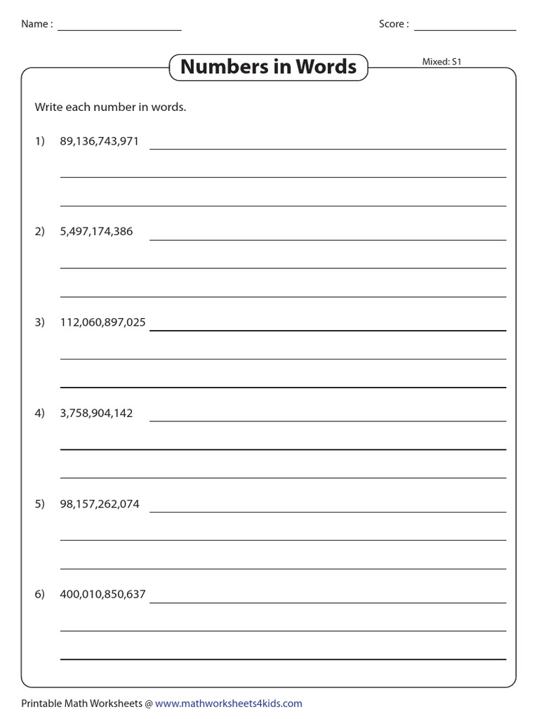 Reading And Writing Numbers Worksheet Grade 3 Pdf