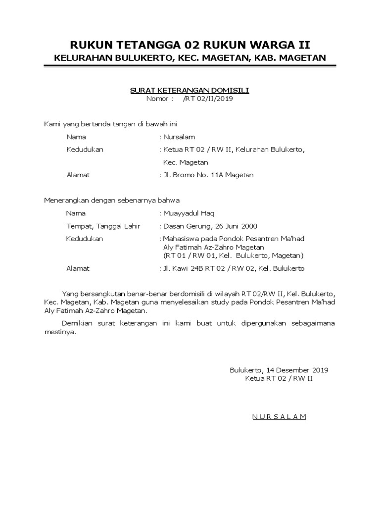 Surat Keterangan Domisili Nursalam