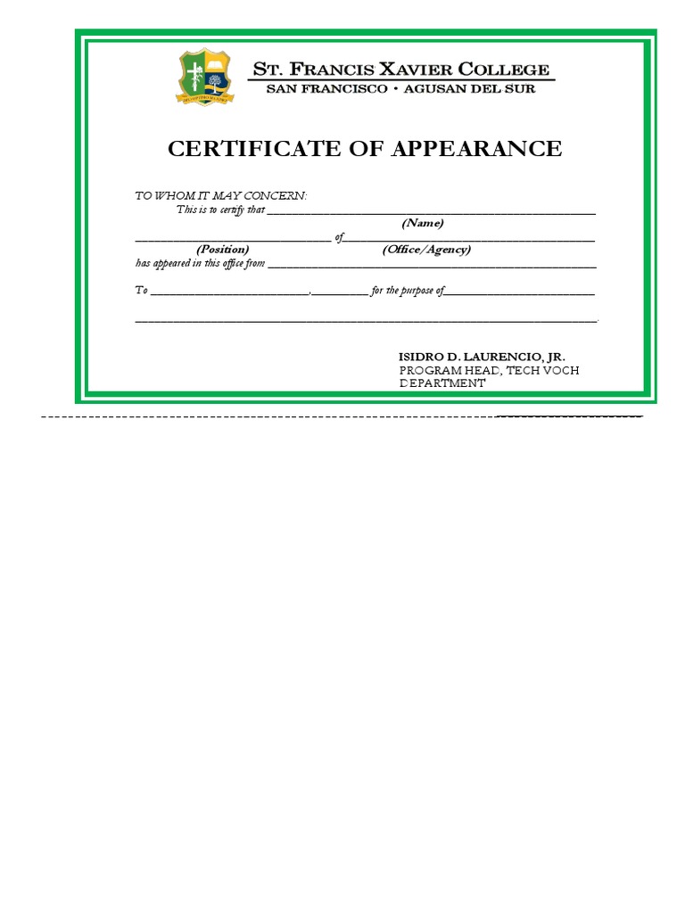 Certificate of Appearance Template | PDF