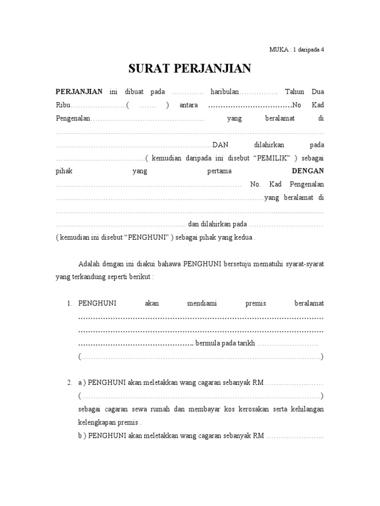 Contoh Surat Perjanjian Kontrak Rumah Doc Berbagi Contoh Surat