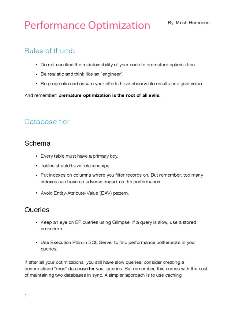 Performance Optimization Cheat Sheet | PDF | Program Optimization ...