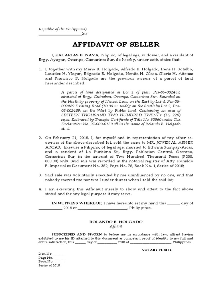 Affidavit of Seller PDF Affidavit Government Information