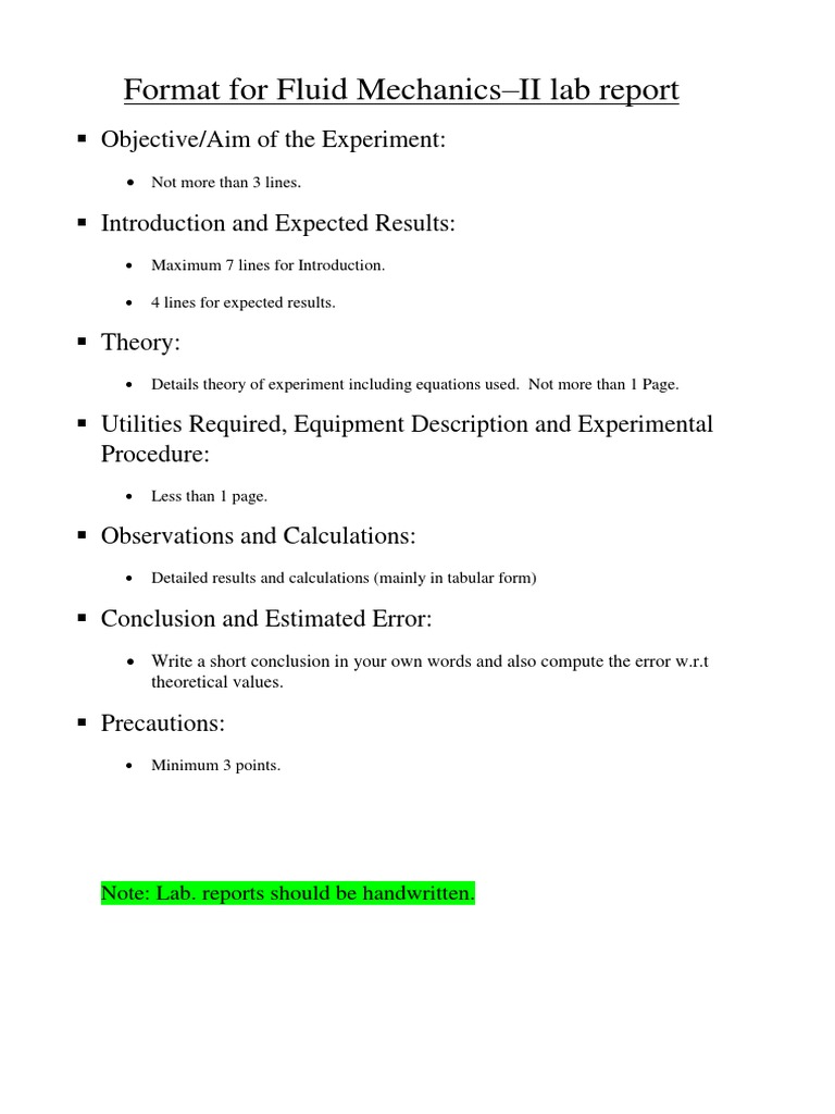 Fluid Mechanics Lab Report Guidelines | PDF | Technology & Engineering