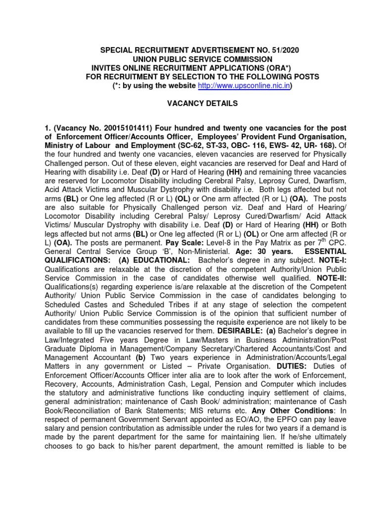 UPSC Recruitment for Enforcement Officers | PDF
