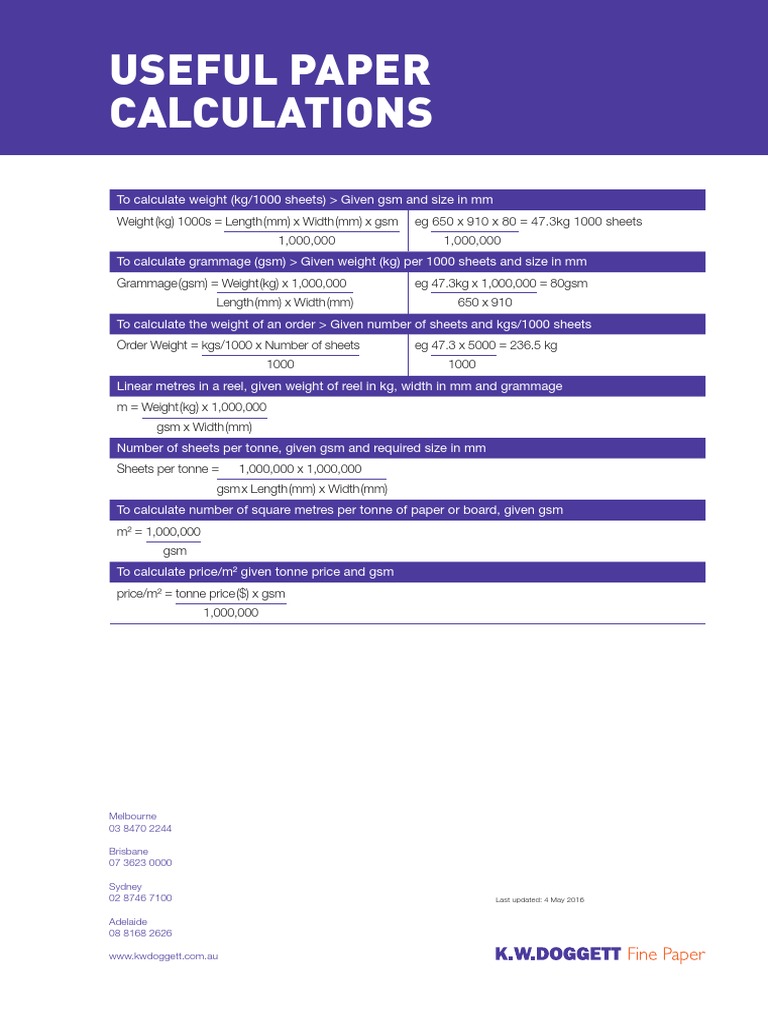 Paper Weight and Grammage Calculations | PDF | Home & Garden