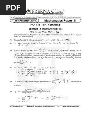 Jee Advanced 15 Math Iiquestions Solutions Geometry Teaching Mathematics